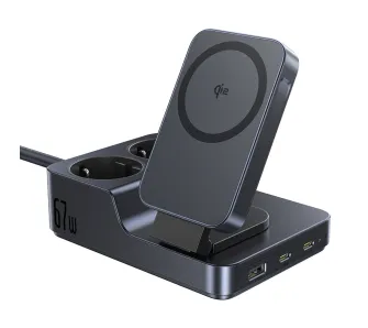 Stacja ładująca Baseus NOMOS ND11 6w1 Qi2 2 gniazda AC USB-A 2x USB-C 67W Czarny