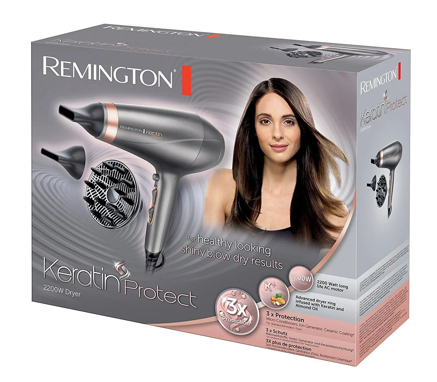 Suszarka do włosów Remington Keratin Protect AC8820 Jonizacja Dyfuzor Zimny nawiew 2200W 2 prędkości 3 temperatury