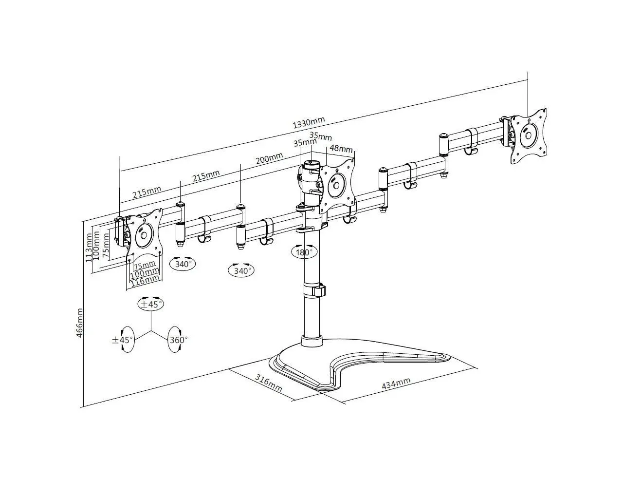 Uchwyt do monitora Multibrackets MM3392 na 3 ekrany od 15" do 27" Max 8kg