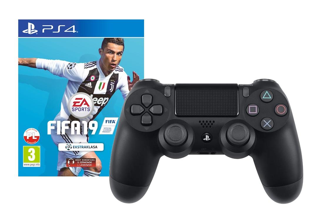 Pad Sony DualShock 4 v2 + FIFA 19 do PS4 - bezprzewodowy - czarny