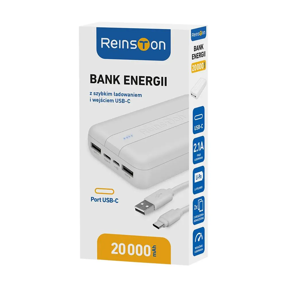 фото Зовнішній акумулятор (павербанк) Reinston 20000 mAh White (EPB028)