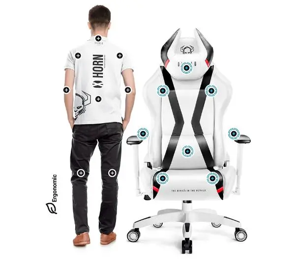 Diablo Chairs X-Horn 2.0 King Size Gamingowy do 180kg Skóra ECO Biało-czarny - Kup na Raty - RRSO 0%