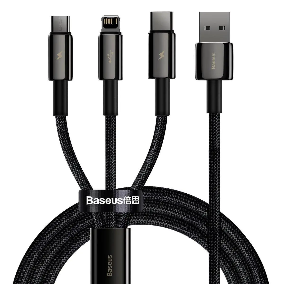 Kabel Baseus 3w1 Tungsten Gold 1,5m Czarny