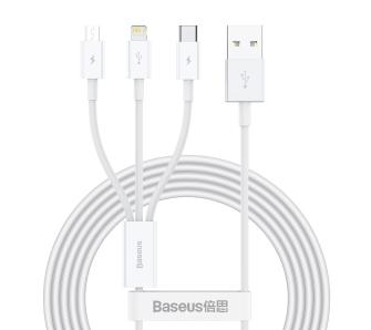 Kabel Baseus 3w1 Superior Series 3,5A, 1,2m Biały