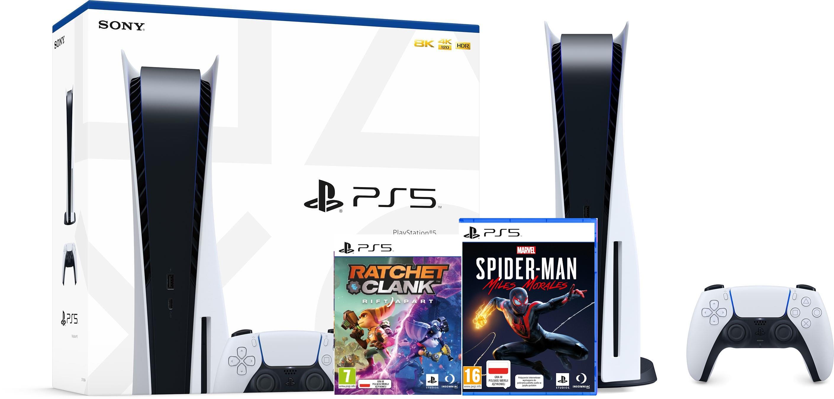 Konsola Sony PlayStation 5 (PS5) + Marvel’s Spider-Man: Miles Morales + preorder Ratchet & Clank: Rift Apart