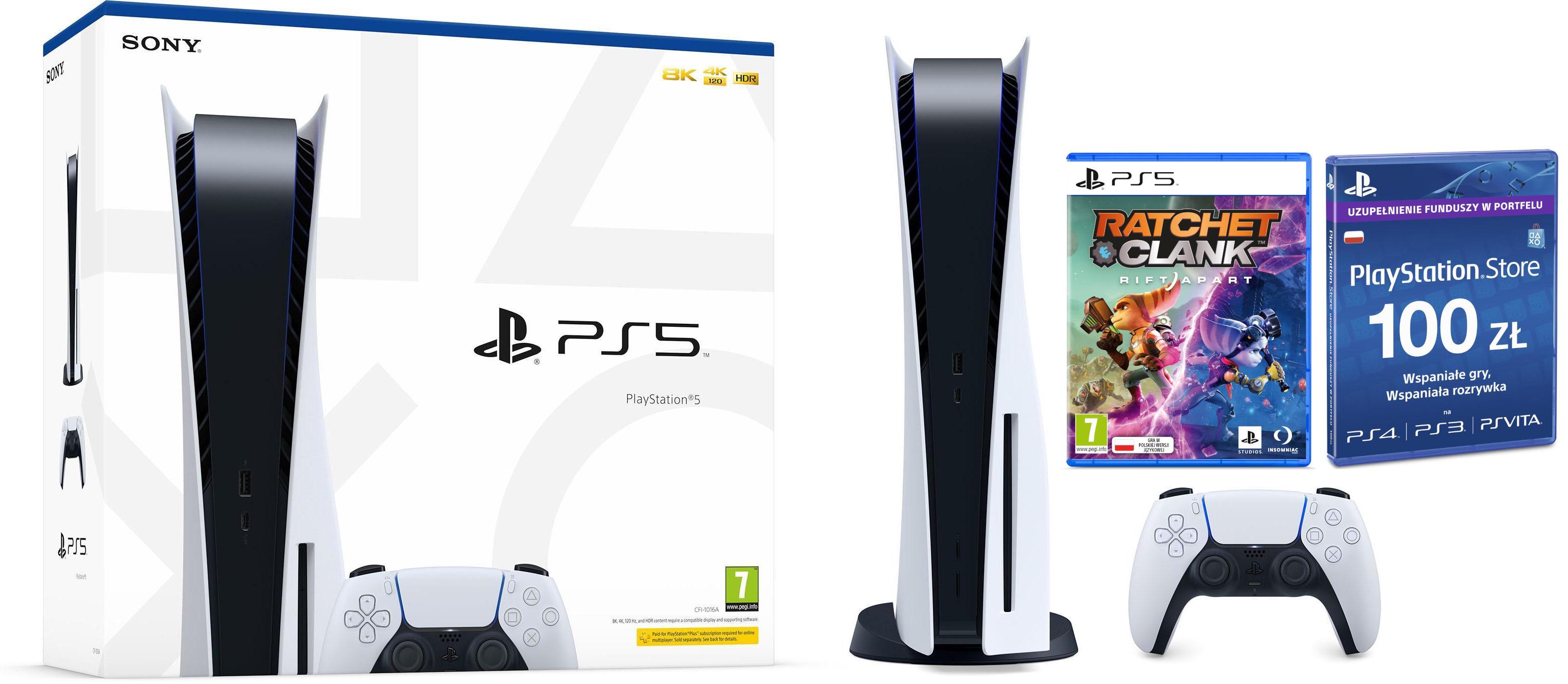 Konsola Sony PlayStation 5 (PS5) z napędem - Ratchet & Clank: Rift Apart - doładowanie PSN 100 zł