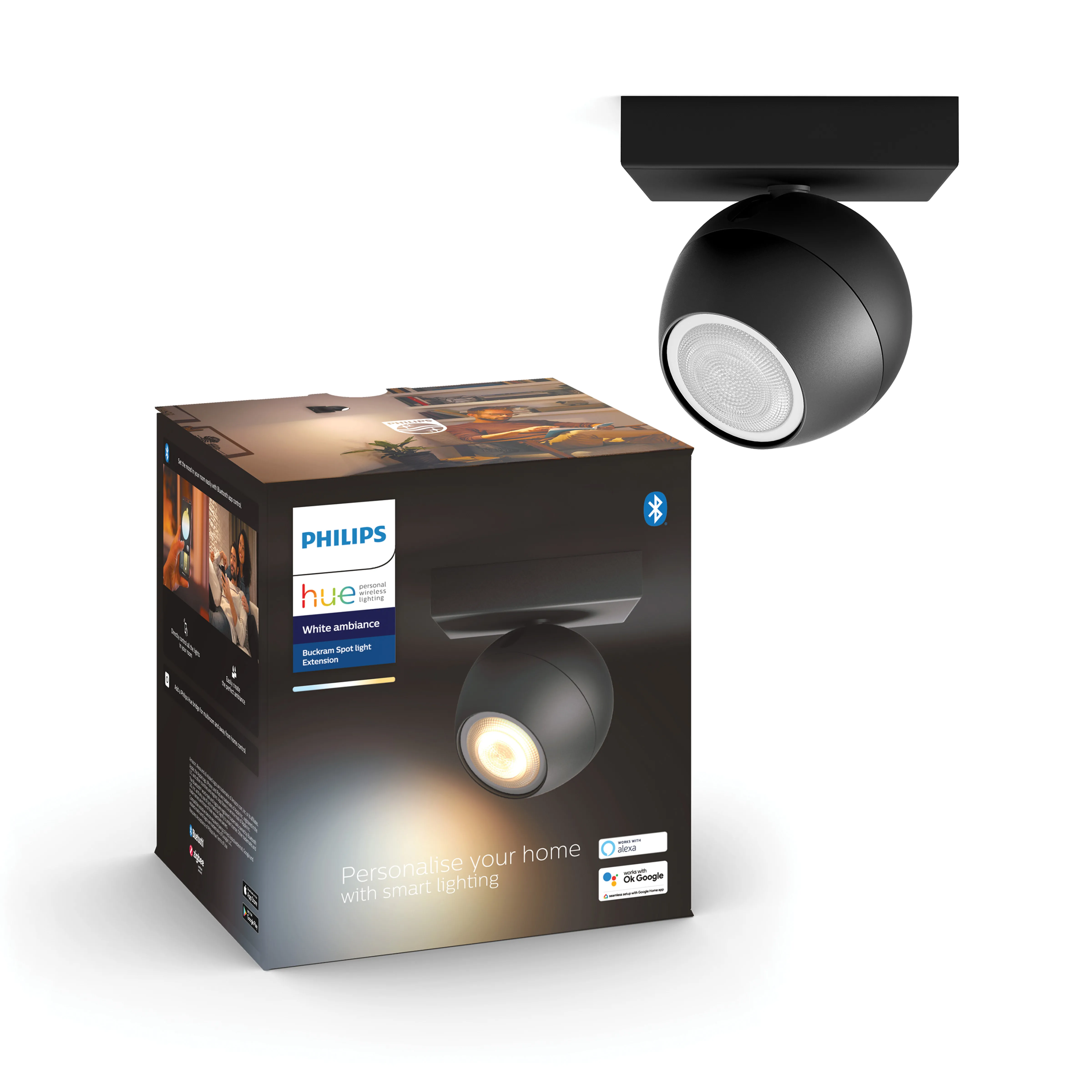 Oświetlenie punktowe Philips Hue White Ambiance Buckram 929003048501 bez pilota Czarny