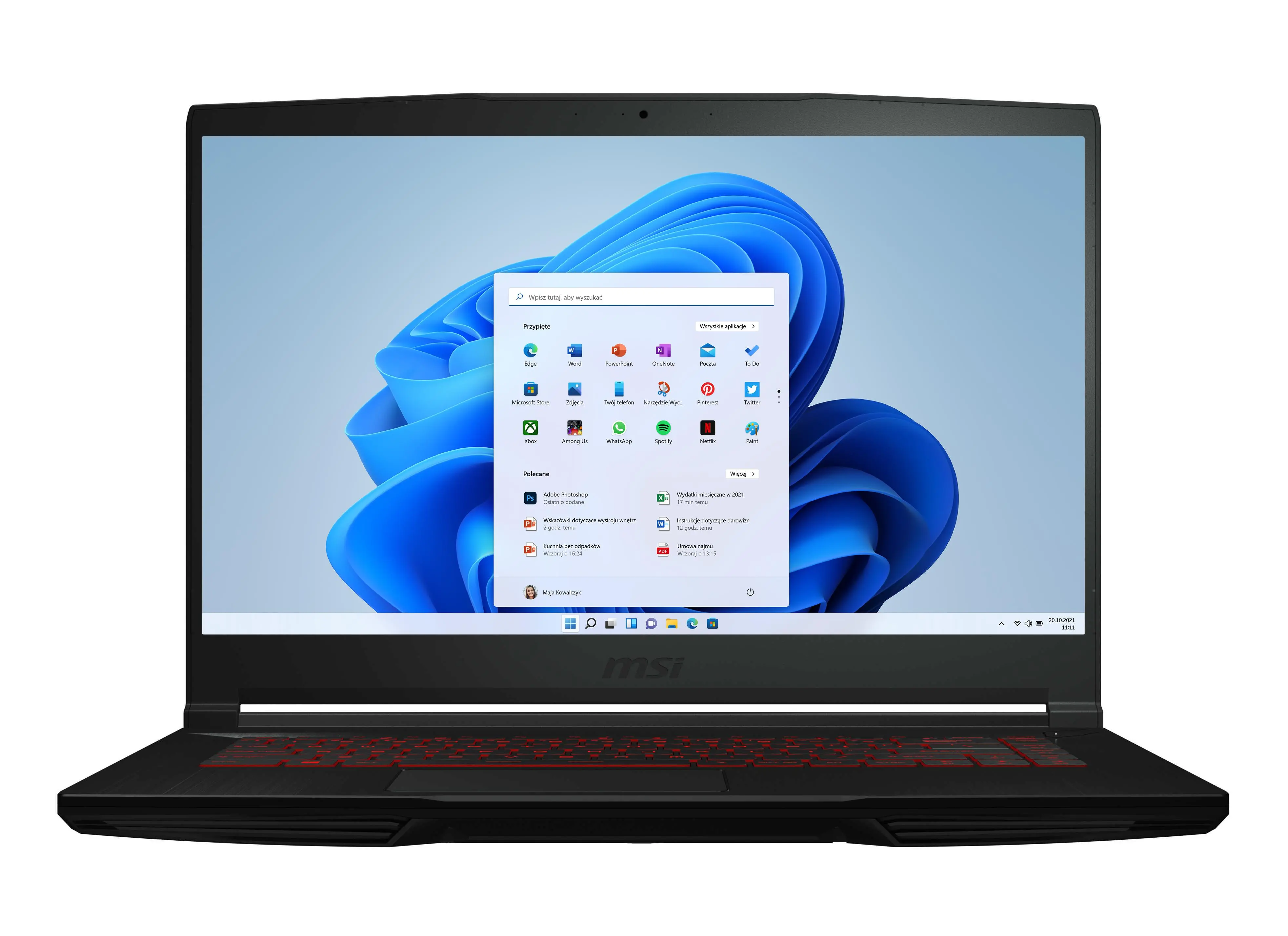 Laptop gamingowy MSI GF63 Thin 11UD-467PL 15,6"144Hz i7-11800H 16GB RAM 512GB Dysk SSD RTX3050Ti Win11 Czarny