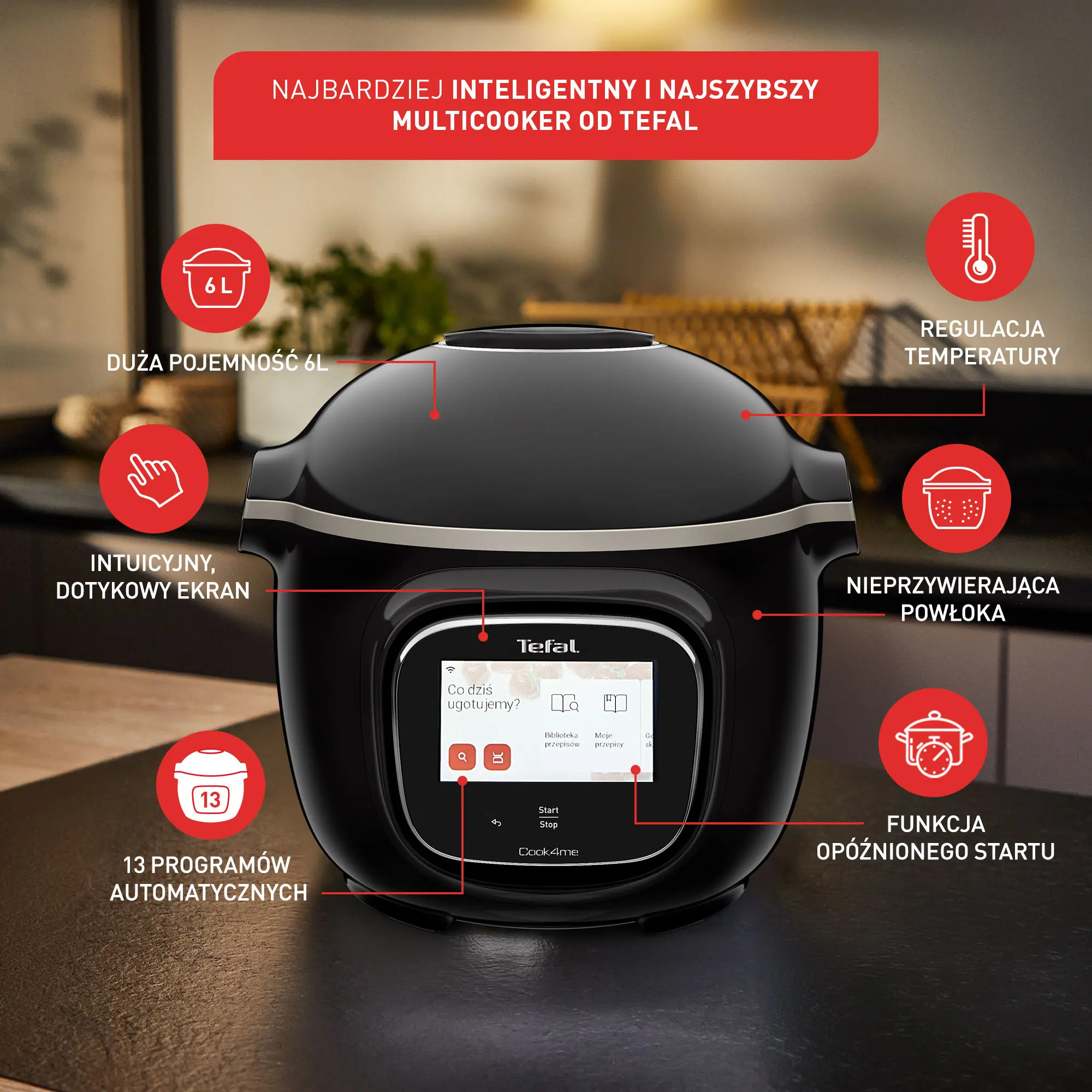 Multicooker Tefal Cook4me Touch Wi-Fi CY9128 1600W 6l Kosz do gotowania na parze