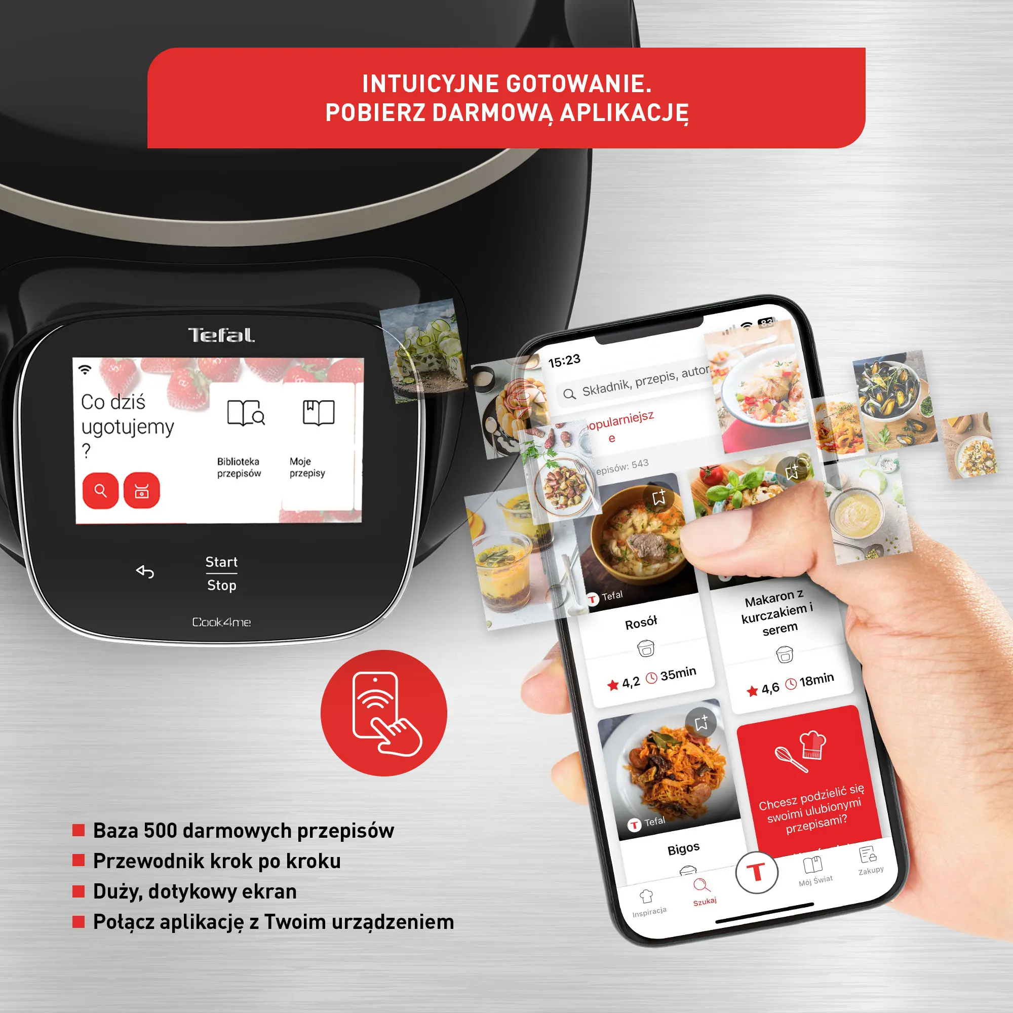 Multicooker Tefal Cook4me Touch Wi-Fi CY9128 1600W 6l Kosz do gotowania na parze