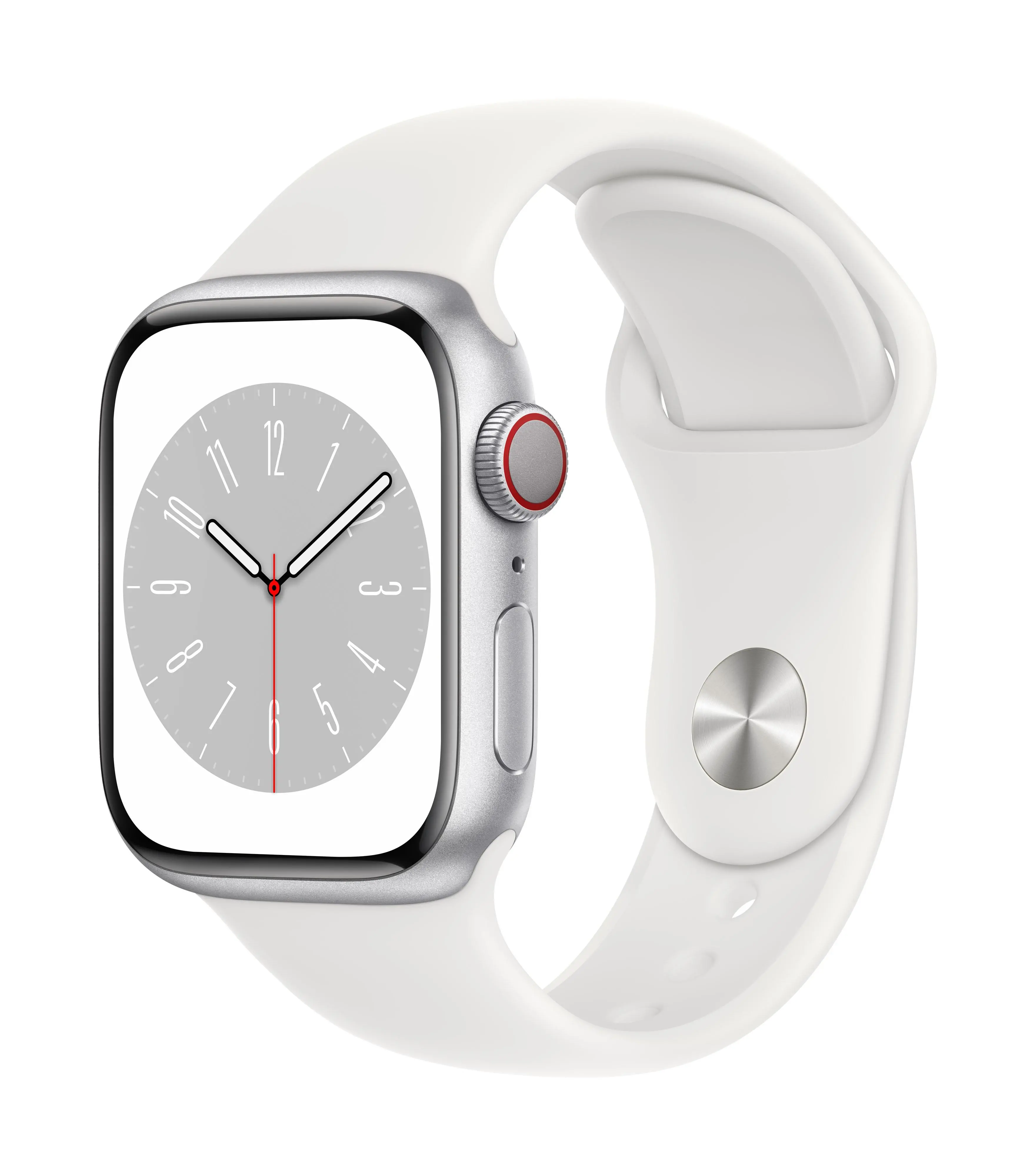 Apple Watch Series 8 GPS - Cellular 45mm koperta z aluminium srebrny - pasek sportowy biały
