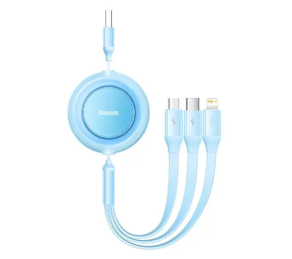 Baseus 3w1 Bright Mirror 2 microUSB Lightning USB-C płaski 3,5A 1,1m Błękitny