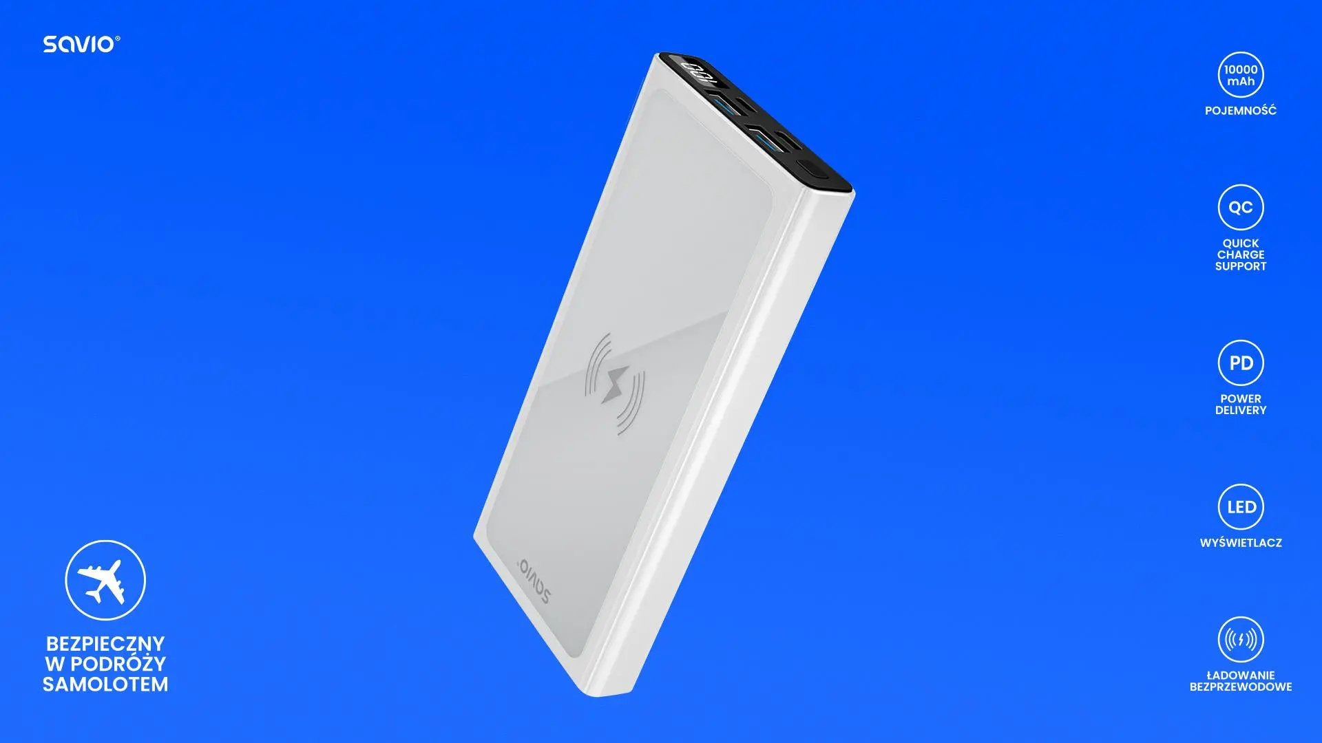 фото Зовнішній акумулятор (павербанк) Savio BA-06 10000mAh 20W White