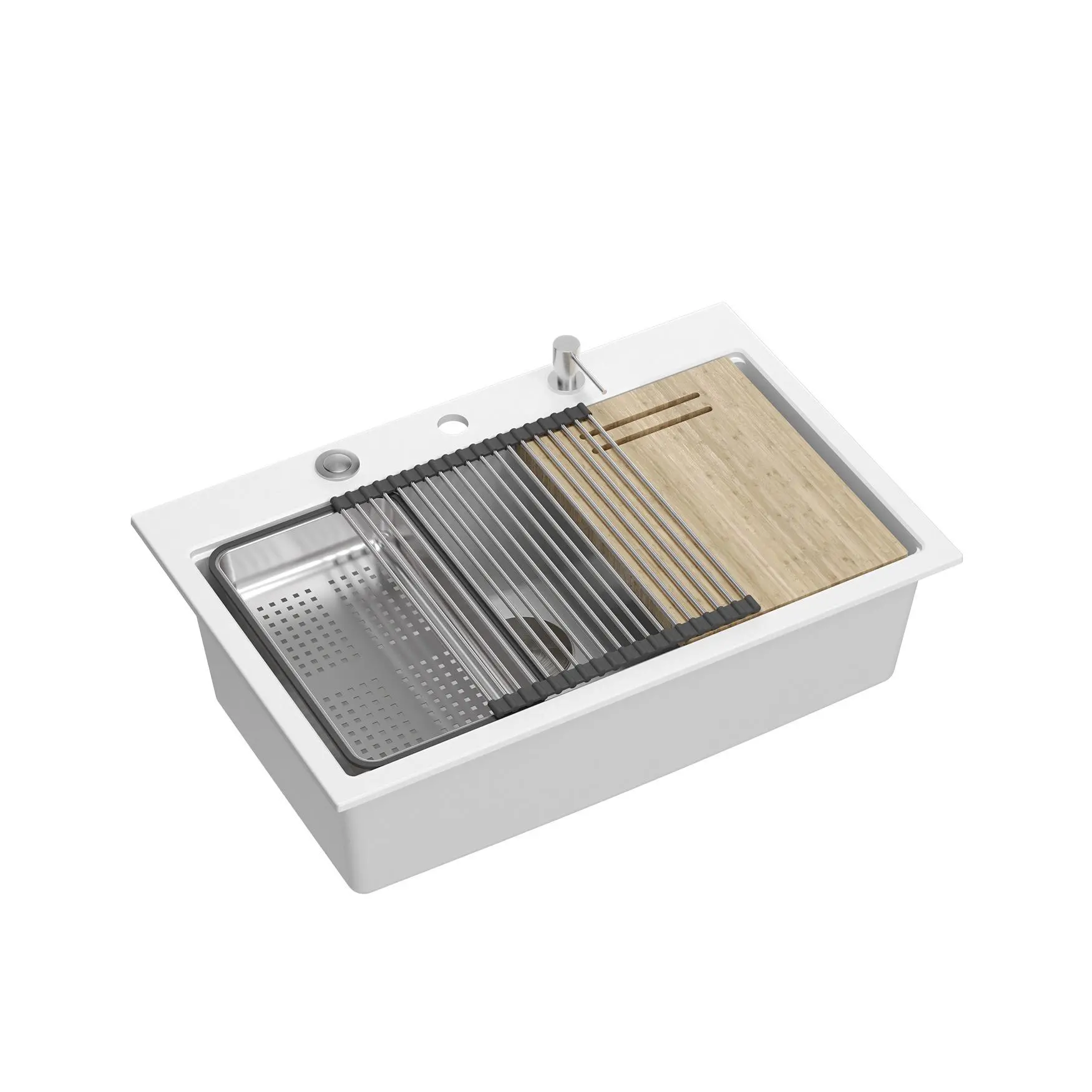 Zlewozmywak Quadron HQM7650U1_BS Marc Workstation Granitowy Biały/Stalowy