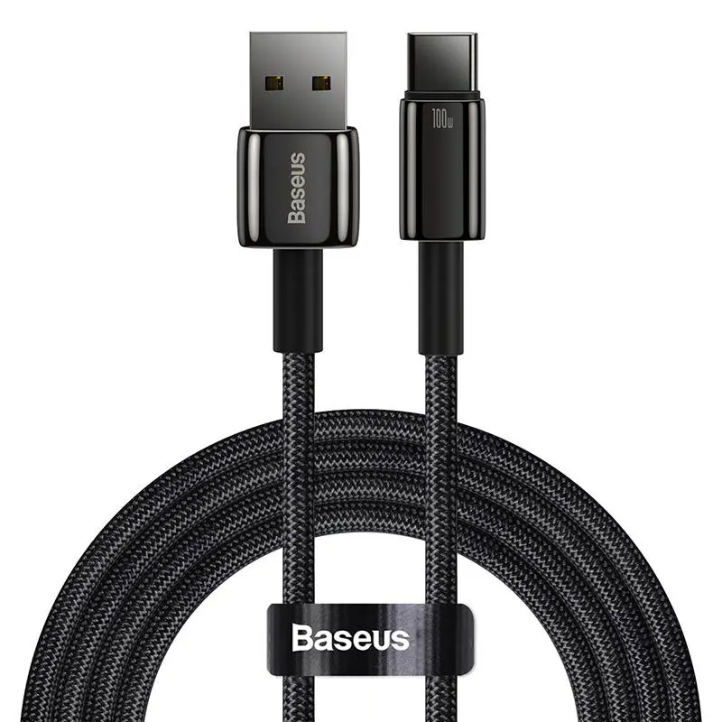 Kabel Baseus USB do USB-C Tungsten Gold 100W 2m Czarny