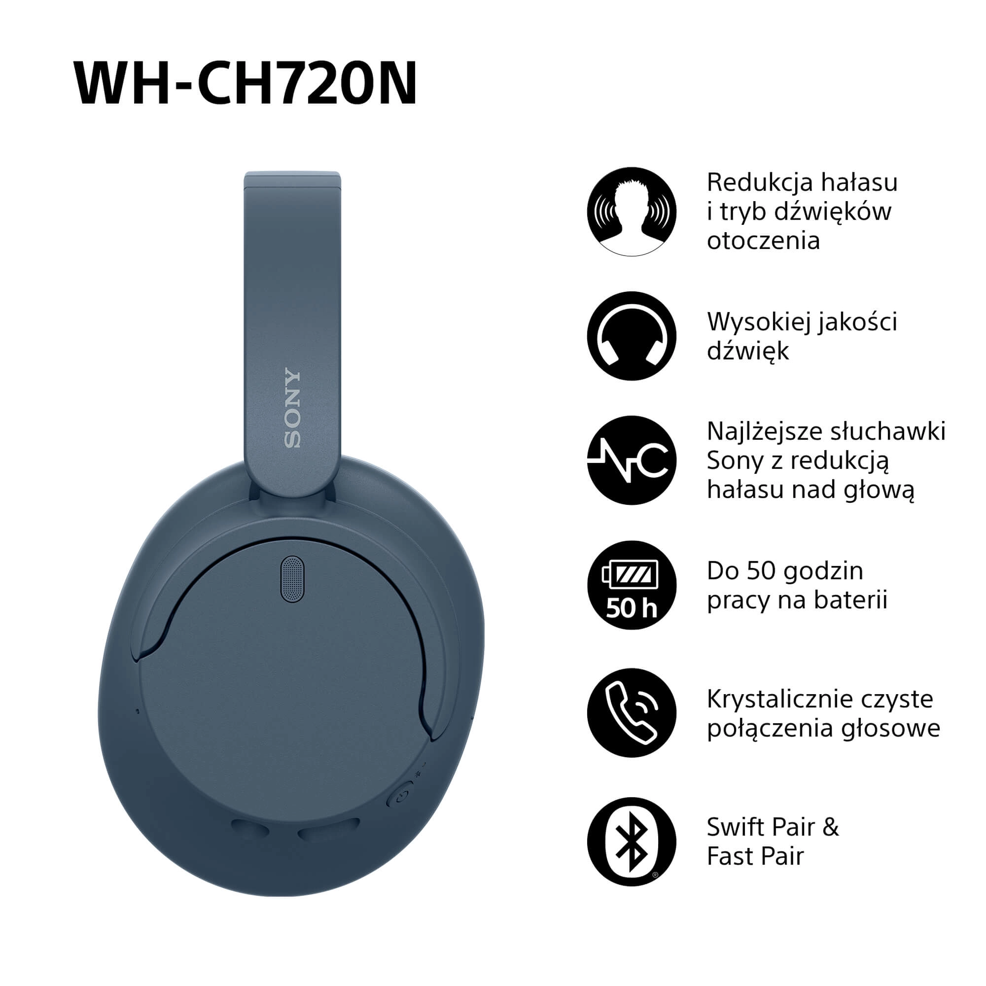 Słuchawki bezprzewodowe Sony WH-CH720N ANC Nauszne Bluetooth 5.2