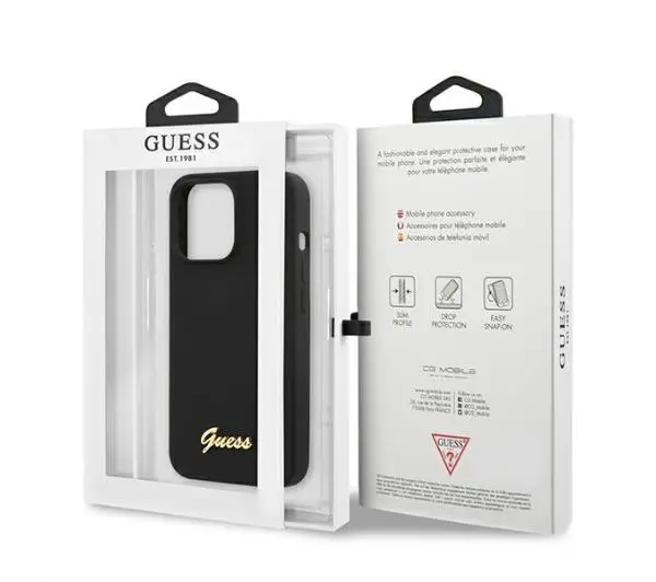 Guess Silicone Script Gold Logo MagSafe GUHMP13XLSLMGBK do iPhone 13 Pro Max