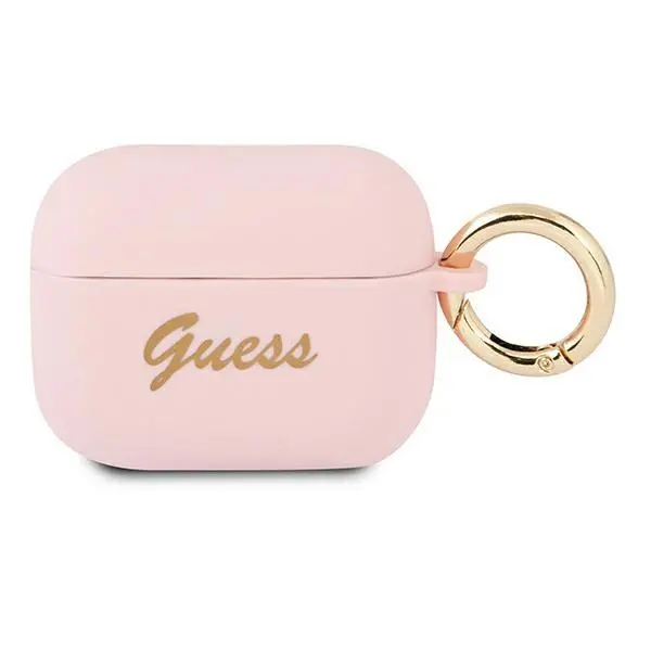 Etui na słuchawki Guess Silicone Vintage Script do AirPods Pro Różowy