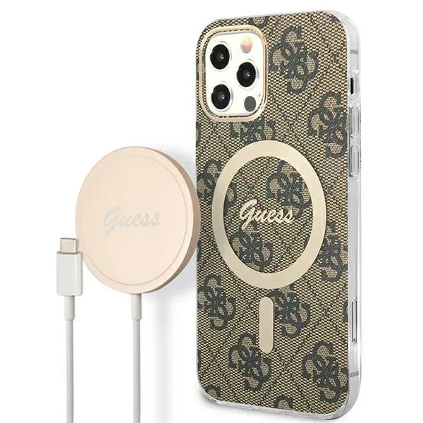 Zestaw Guess GUBPP12MH4EACSW ładowarka indukcyjna + etui 4G Print MagSafe do iPhone 12 Pro