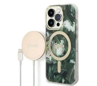 Ładowarka indukcyjna Guess GUBPP14LHJEACSA ładowarka indukcyjna + etui Jungle MagSafe do iPhone 14 Pro