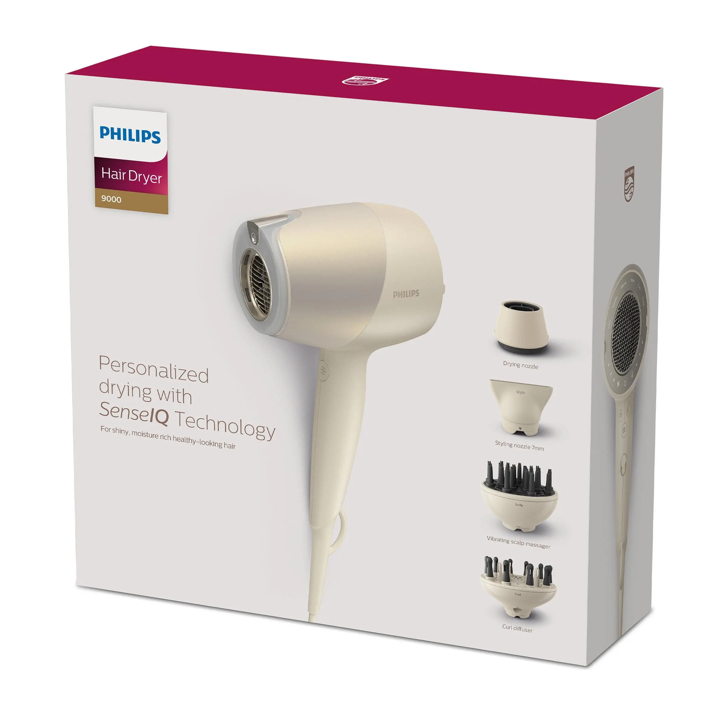 Suszarka do włosów Philips SenseIQ BHD829/00 Jonizacja Dyfuzor Zimny nawiew 1800W 3 prędkości 3 temperatury