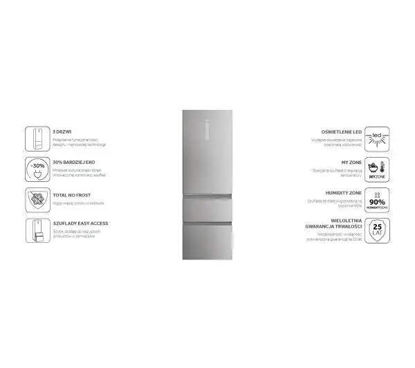 Haier Seria 5 HTW5618DNMG Pełny No Frost 185cm Szuflada z kontrolą wilgotności Zdalne sterowanie Inox - Kup na Raty - RRSO 0%