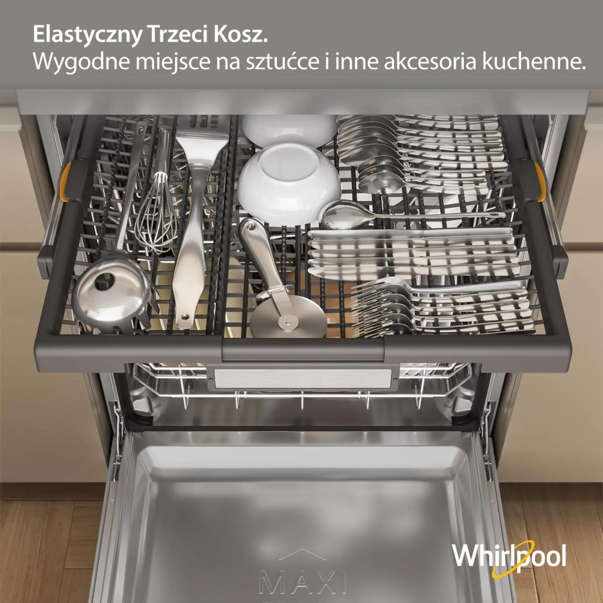 Zmywarka Whirlpool W7F HP43 X 60cm Automatyczne otwieranie drzwi Szuflada na sztućce