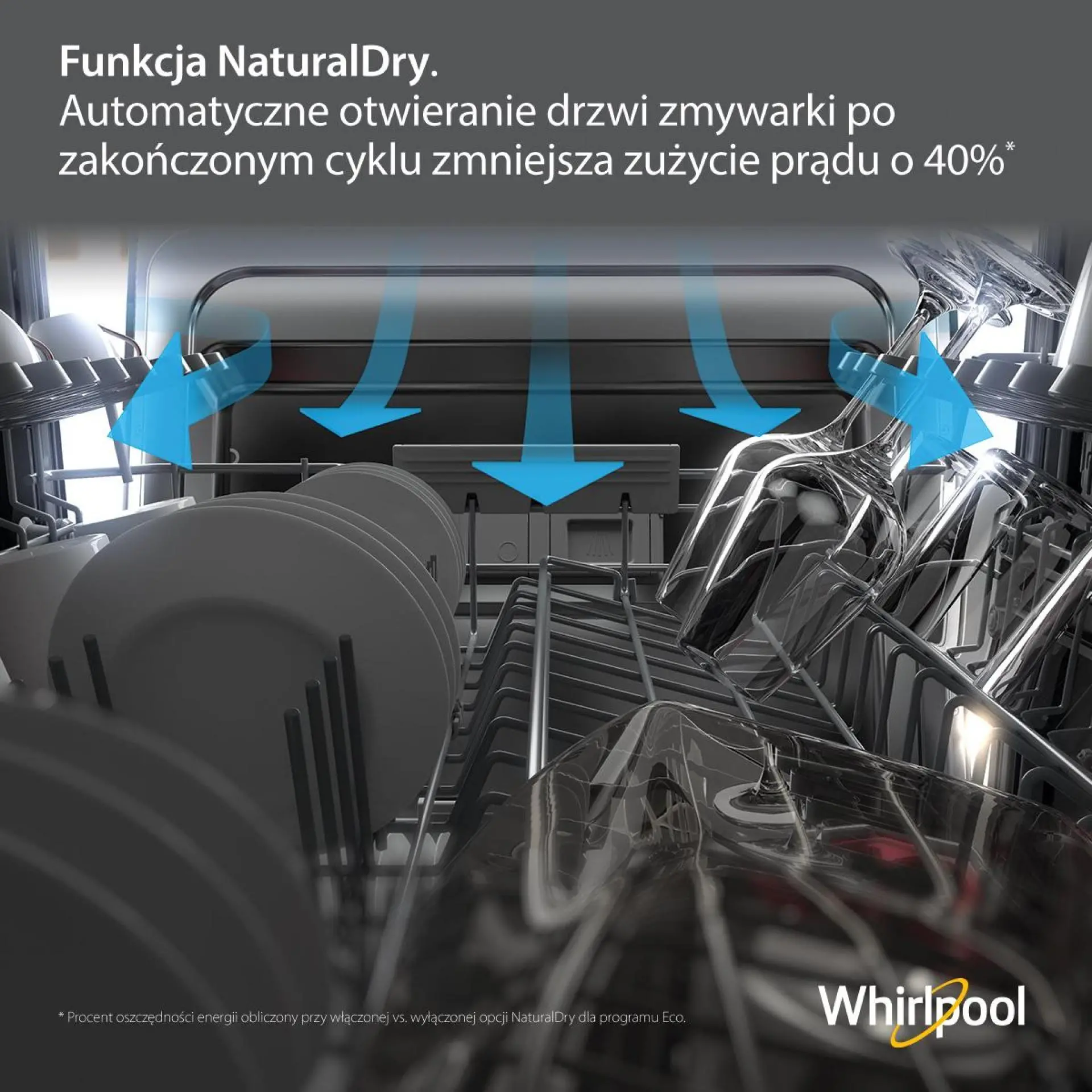 Zmywarka Whirlpool W7F HP43 X 60cm Automatyczne otwieranie drzwi Szuflada na sztućce