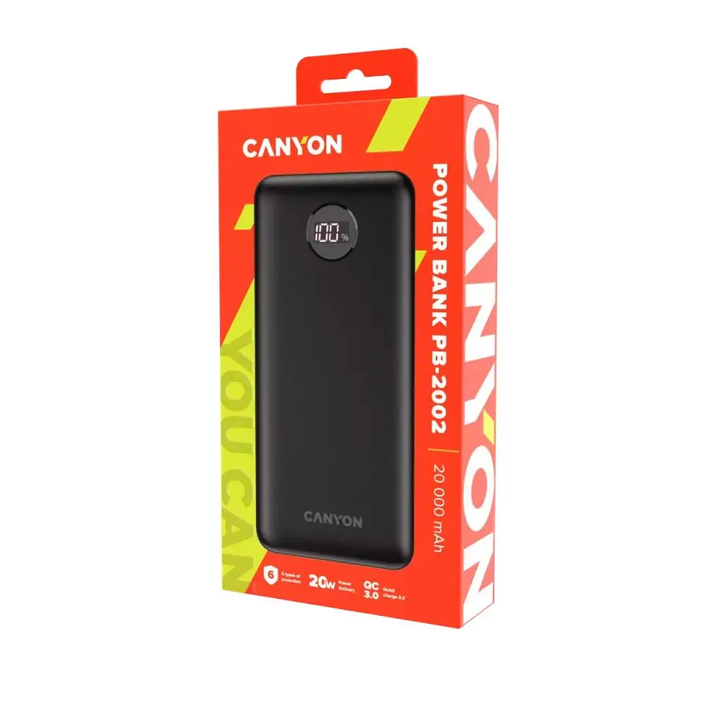 фото Зовнішній акумулятор (павербанк) Canyon PB-2002 20000mAh Black (CNE-CPB2002B)