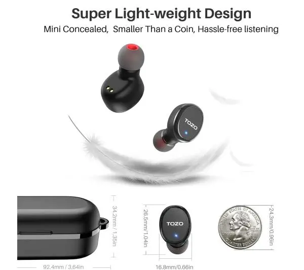 Tozo T10S Dokanałowe Bluetooth 5.2 Czarny
