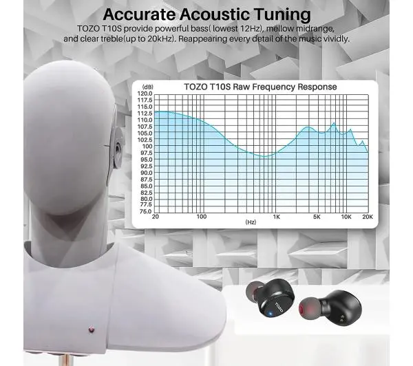 Tozo T10S Dokanałowe Bluetooth 5.2 Czarny