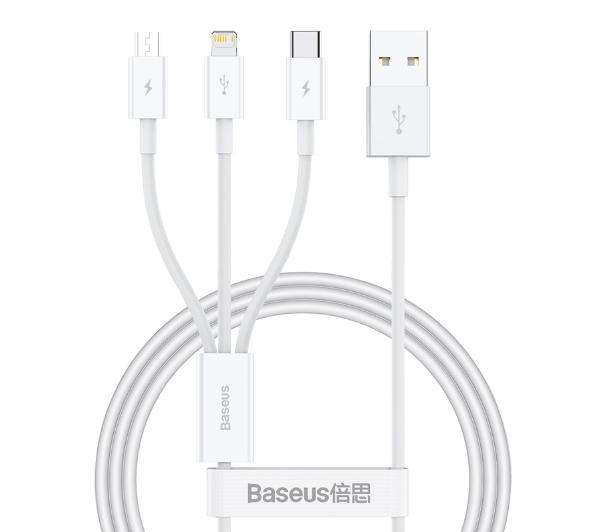 Фото - Кабель BASEUS Superior Data USB do M+L+C 3,5A 1m Biały 