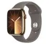 Apple Watch Series 9 GPS + Cellular koperta 45mm ze stali nierdzewnej Złoty pasek sportowy Popielatego brązu S/M