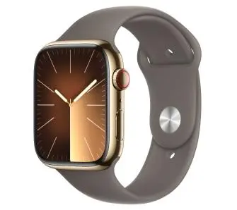 Smartwatch Apple Watch Series 9 GPS + Cellular koperta 45mm ze stali nierdzewnej Złoty pasek sportowy Popielatego brązu S/M