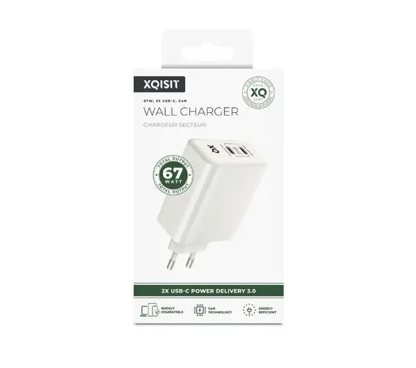 Xqisit dual USB C - 67W Power Delivery 3.0 GaN Biały