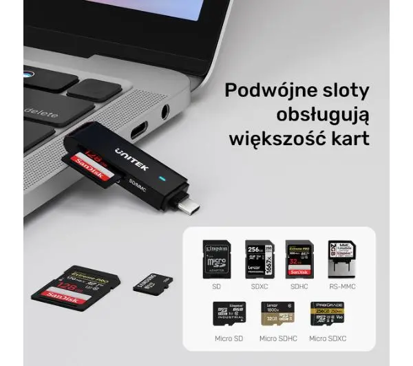 Unitek SD I MicroSD USB-C 5 Gbps Czarny