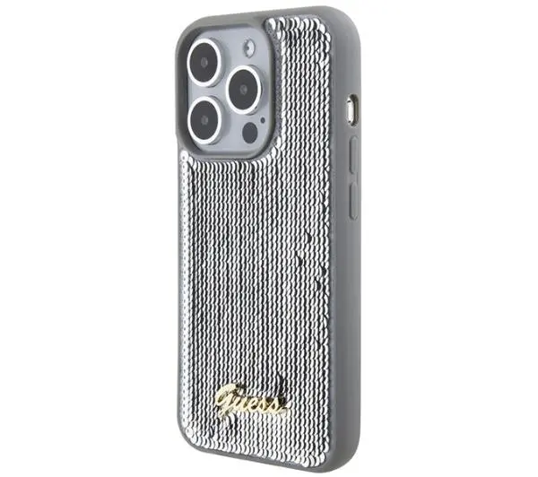 Guess Sequin Script Metal GUHCP15LPSFDGSS do iPhone 15 Pro Srebrny