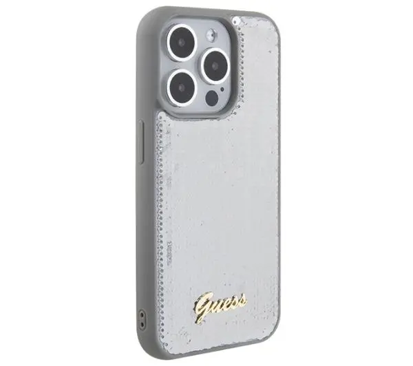 Guess Sequin Script Metal GUHCP15LPSFDGSS do iPhone 15 Pro Srebrny