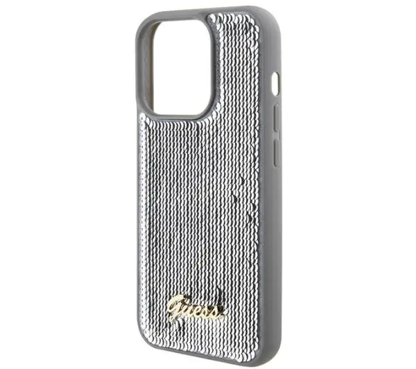 Guess Sequin Script Metal GUHCP15LPSFDGSS do iPhone 15 Pro Srebrny