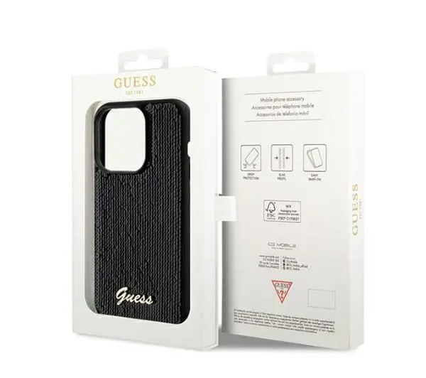 Guess Sequin Script Metal GUHCP14LPSFDGSK do iPhone 14 Pro Czarny