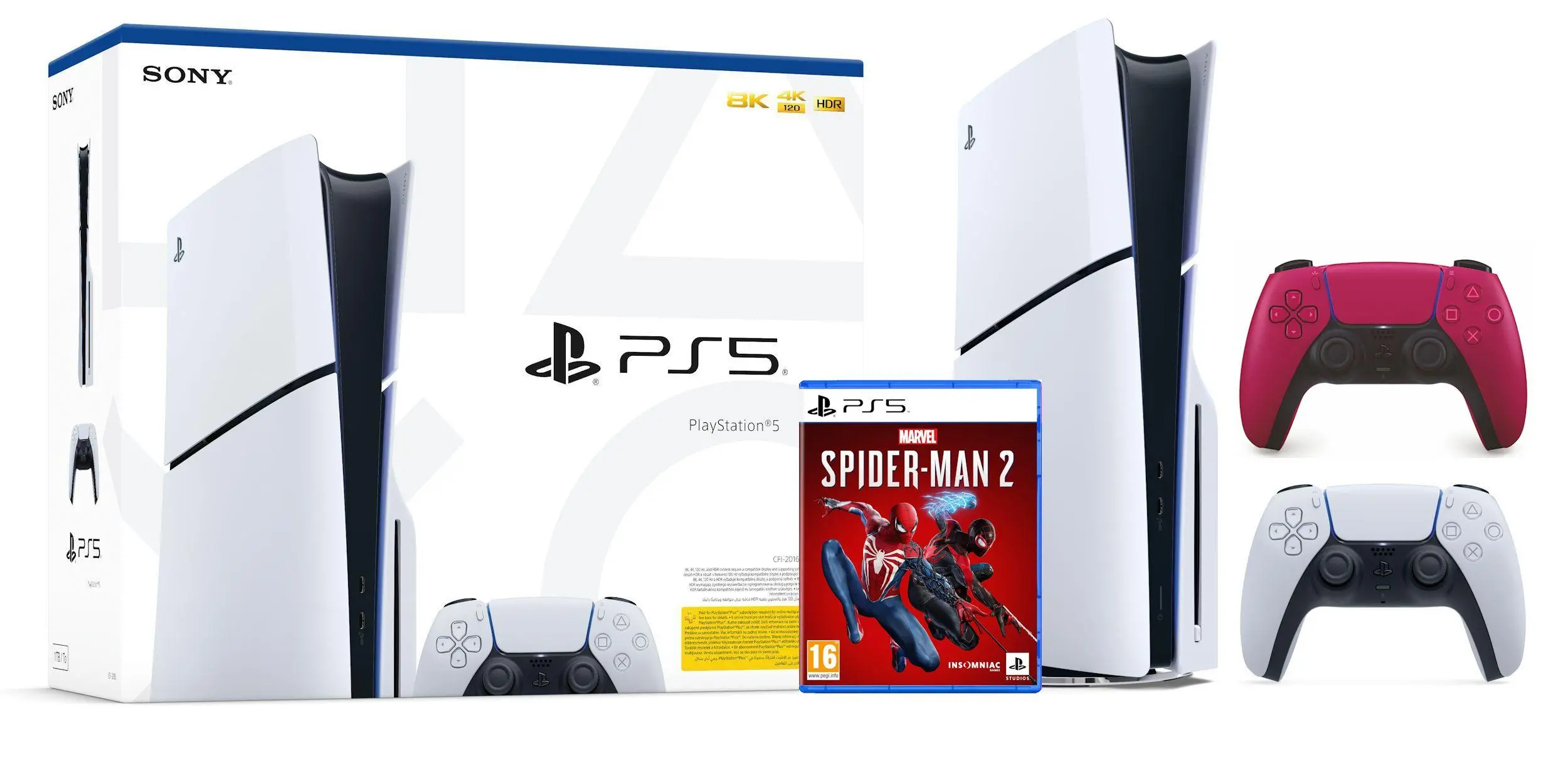 Konsola Sony PlayStation 5 Slim D Chassis (PS5) 1TB z napędem + Dodatkowy Pad Czerwony + Marvel’s Spider-Man 2