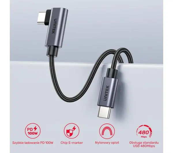 Unitek USB-C Power Delivery 100W 2m Szary