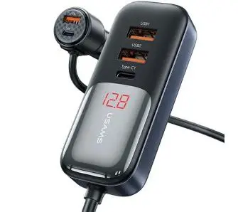 Ładowarka samochodowa USAMS C40 3xUSB+2xUSB-C 165W PD+QC Fast Charge Czarny
