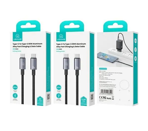 USAMS USB-C na USB-C 60W 1,2m Stalowy