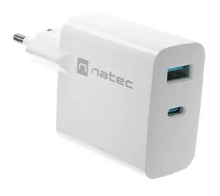 Natec Ribera GaN 1xUSB-A + 1xUSB-C 45W Biały
