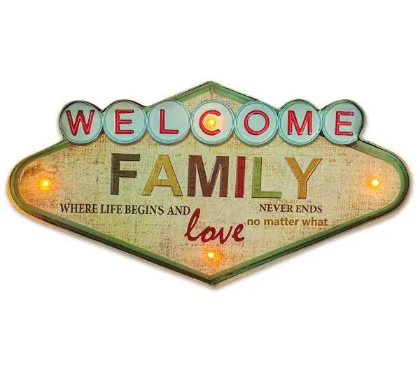 Znak metalowy FOREVER LIGHT Retro LED Welcome Family