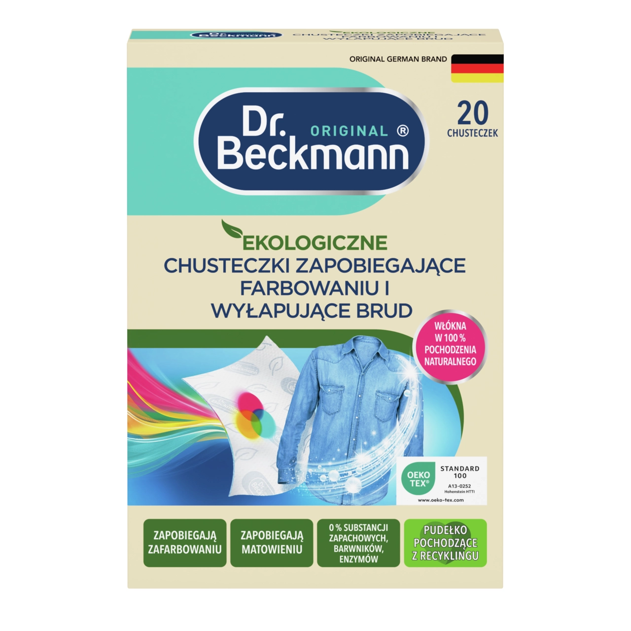 Chusteczki do prania Dr. Beckmann ekologiczne chusteczki wyłapujące kolor i wspomagające usuwanie brudu 20szt