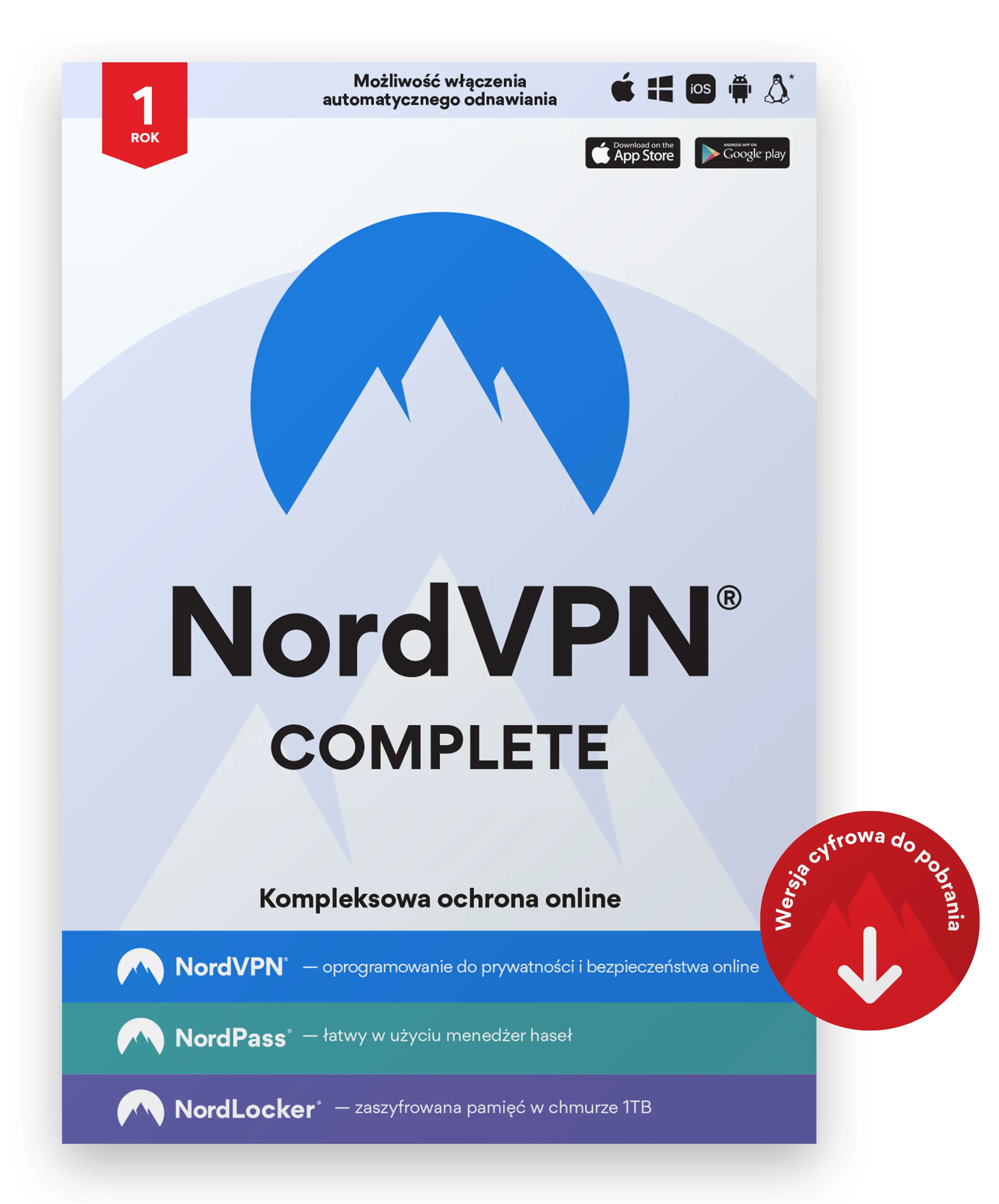 Oprogramowanie NordVPN Complete VPN + Menedżer haseł + Chmura 1 Rok