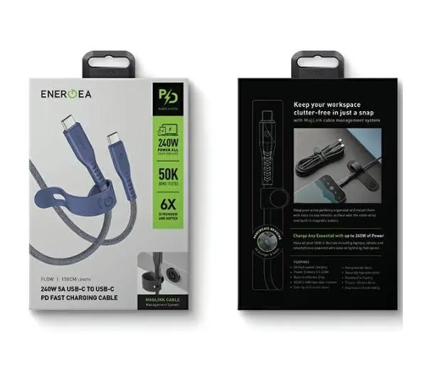 Energea Flow USB-C - USB-C 1,5m 240W 5A PD Fast Charge Niebieski