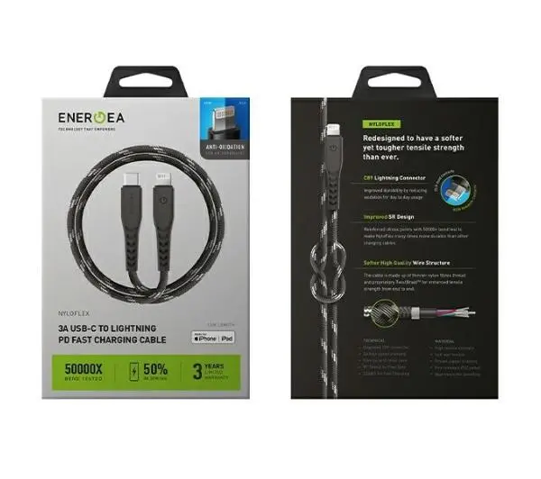 Energea Nyloflex USB-C do Lightning C94 MFI 1.5m Czarny